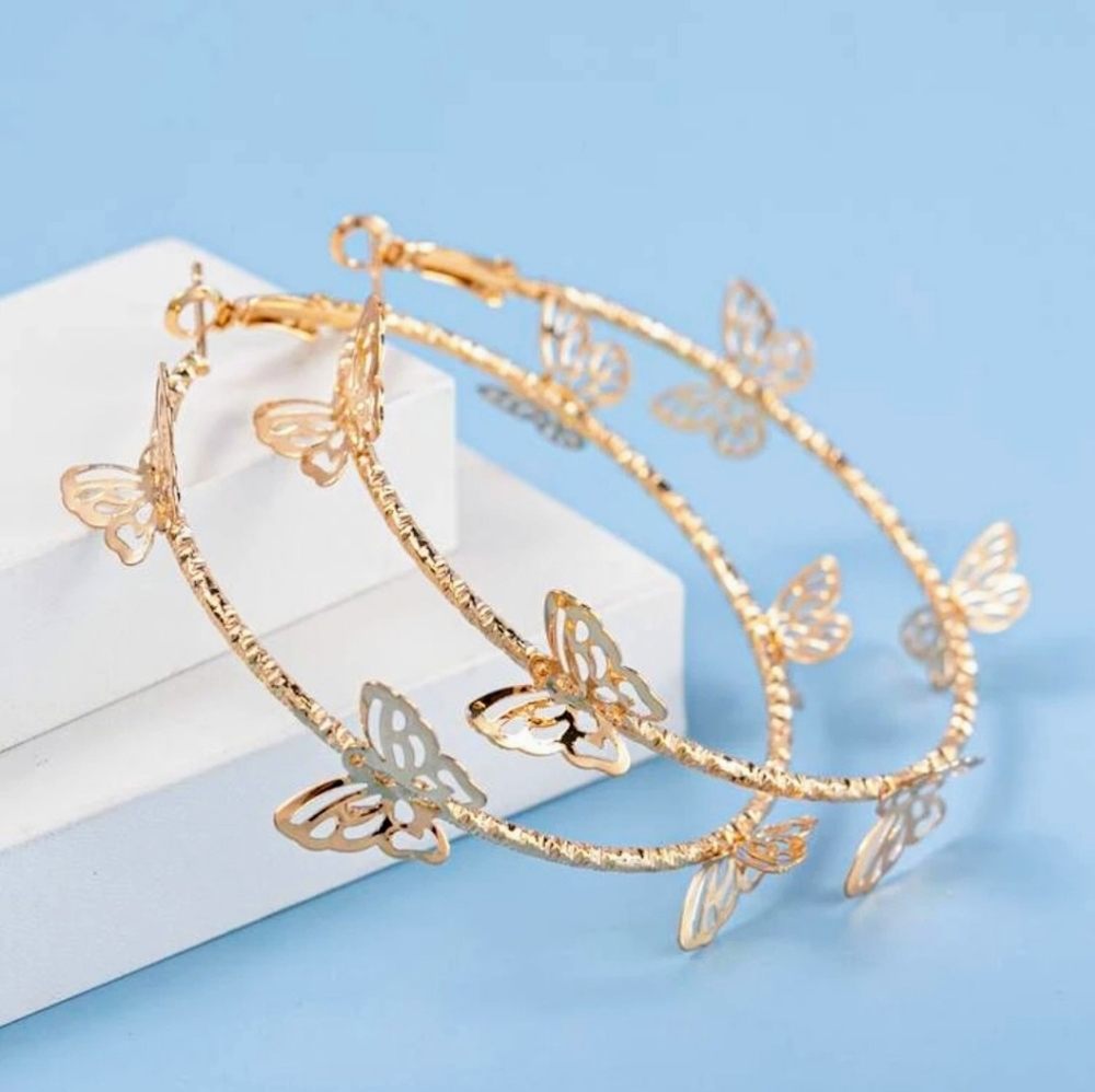 Butterfly hoop earrings